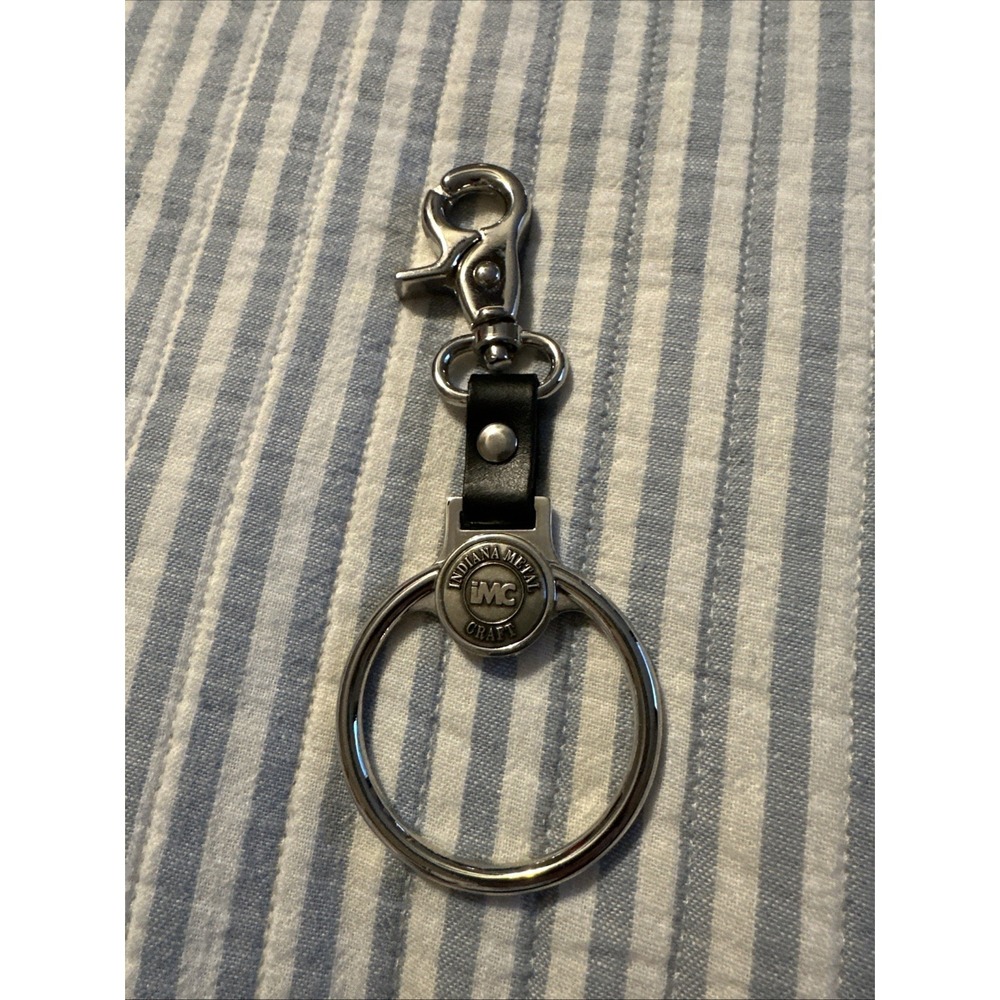 Indiana Metal Craft IMC Silver Tone Black Leather Belt Loop Key Ring Holder